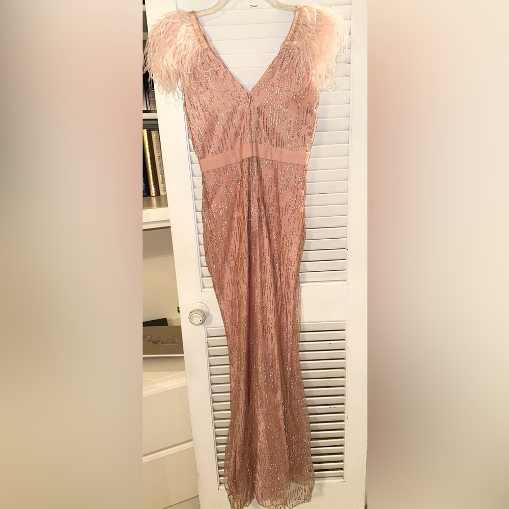 Alamour the Label Feather Fringe V neck dress